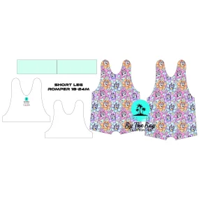 Blue dog floral Short leg Romper - DIY Panel (PRE ORDER)