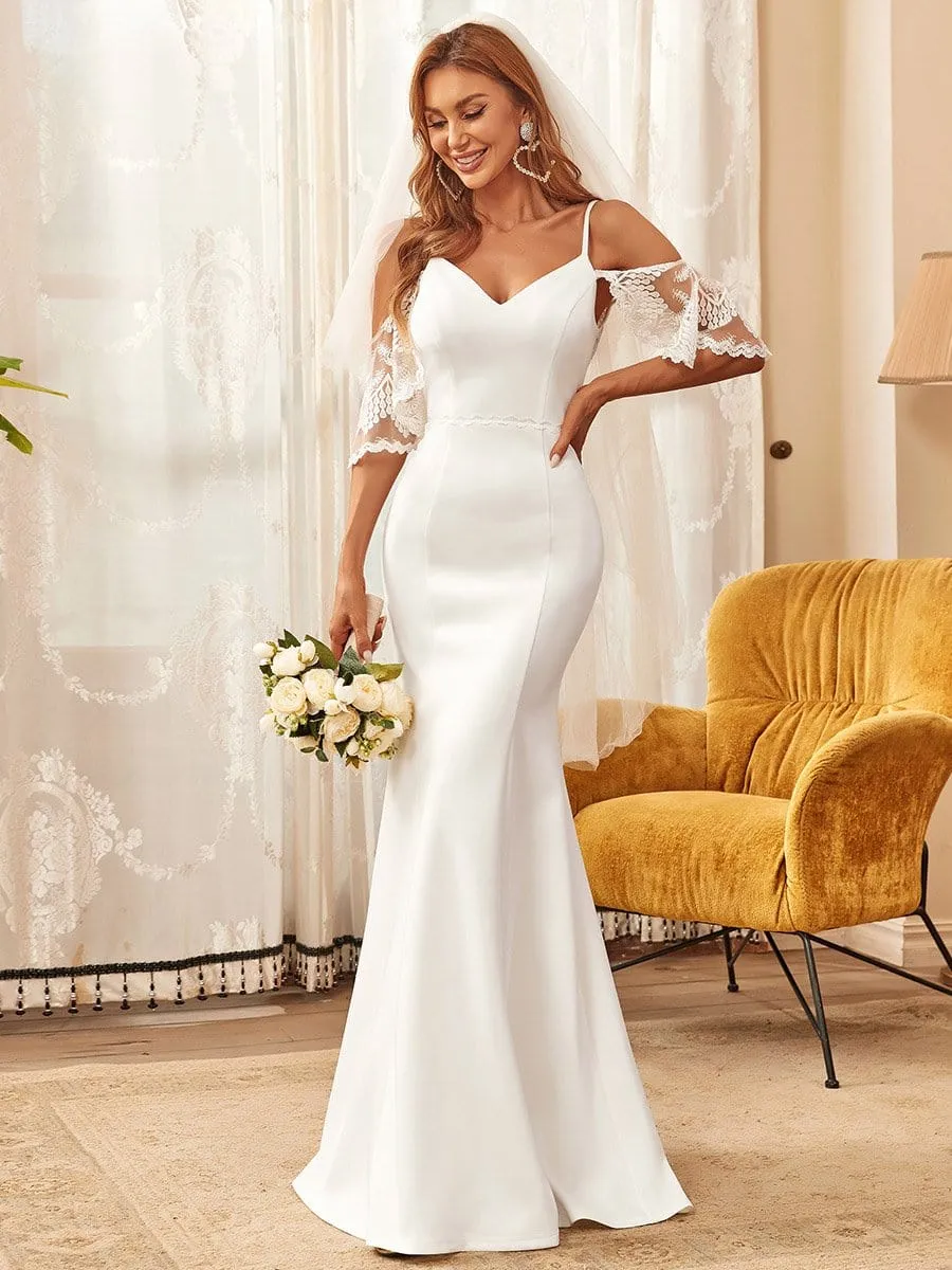 Bodycon Sheer Lace Cold Shoulder Fishtail Wedding Dress