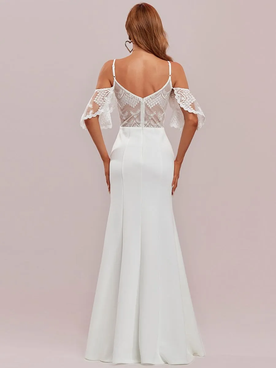 Bodycon Sheer Lace Cold Shoulder Fishtail Wedding Dress