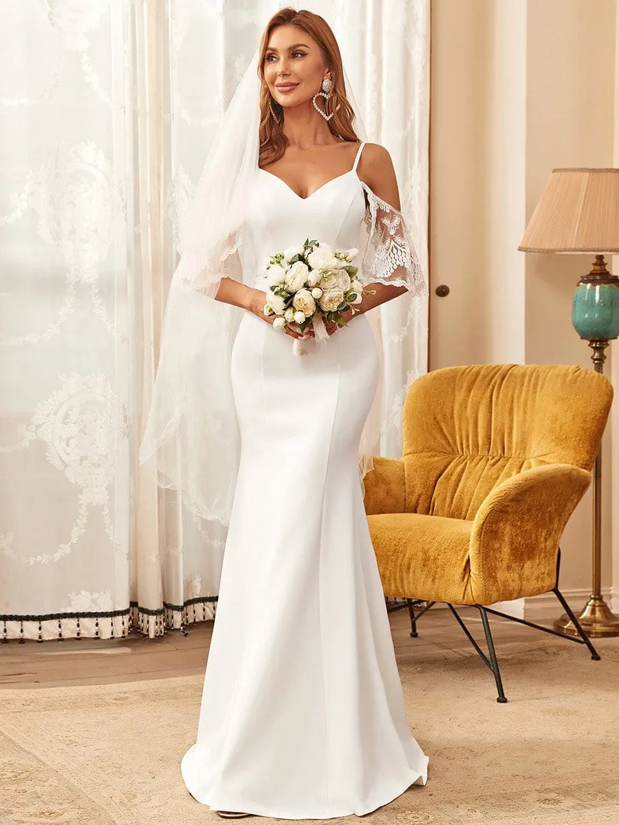 Bodycon Sheer Lace Cold Shoulder Fishtail Wedding Dress