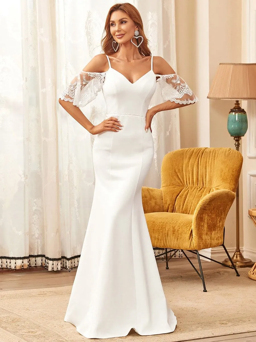 Bodycon Sheer Lace Cold Shoulder Fishtail Wedding Dress