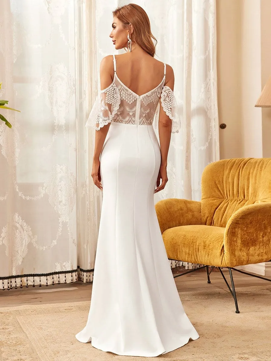 Bodycon Sheer Lace Cold Shoulder Fishtail Wedding Dress