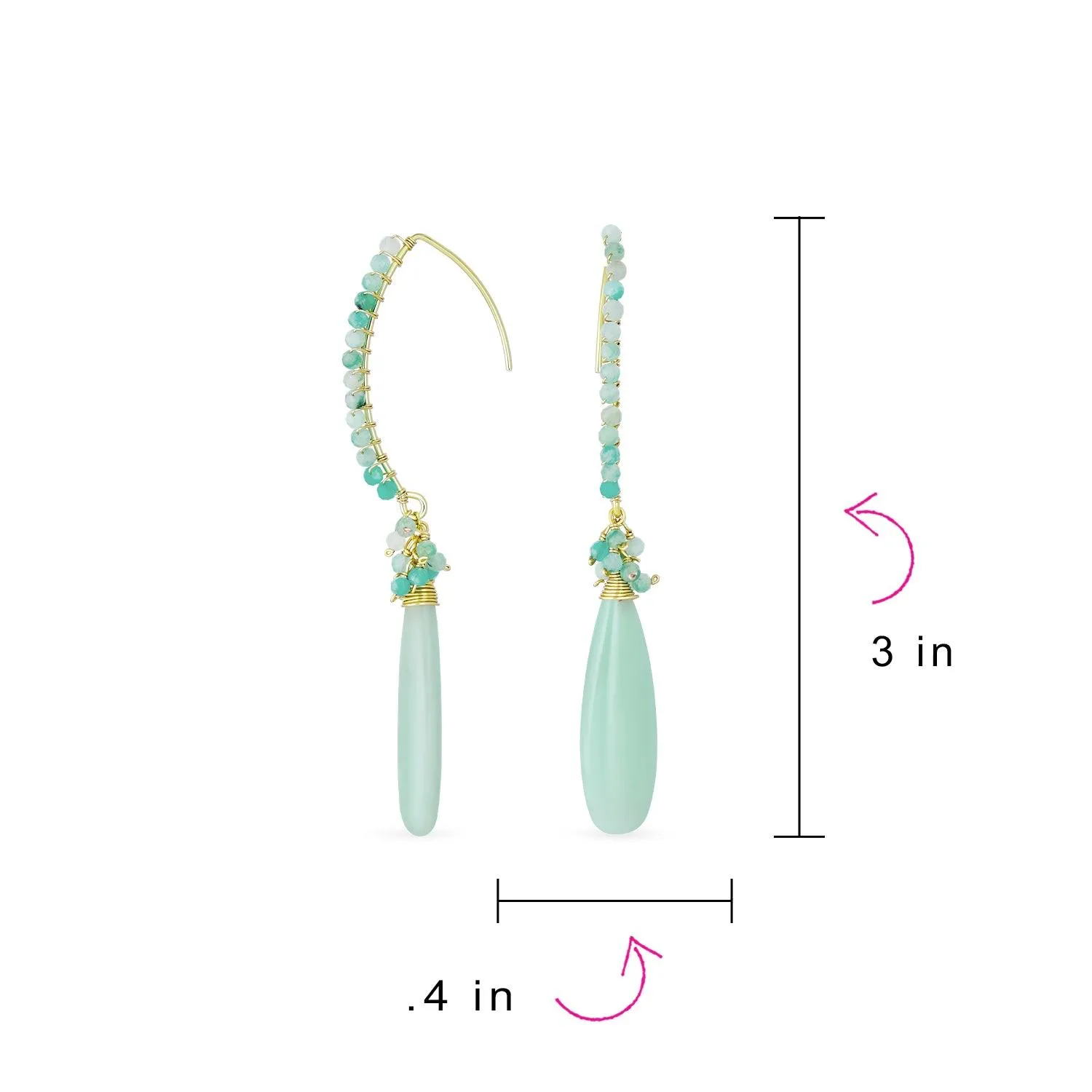 Boho Gemstone Cluster Bead Long Teardrop Dangle Earrings Gold Plated