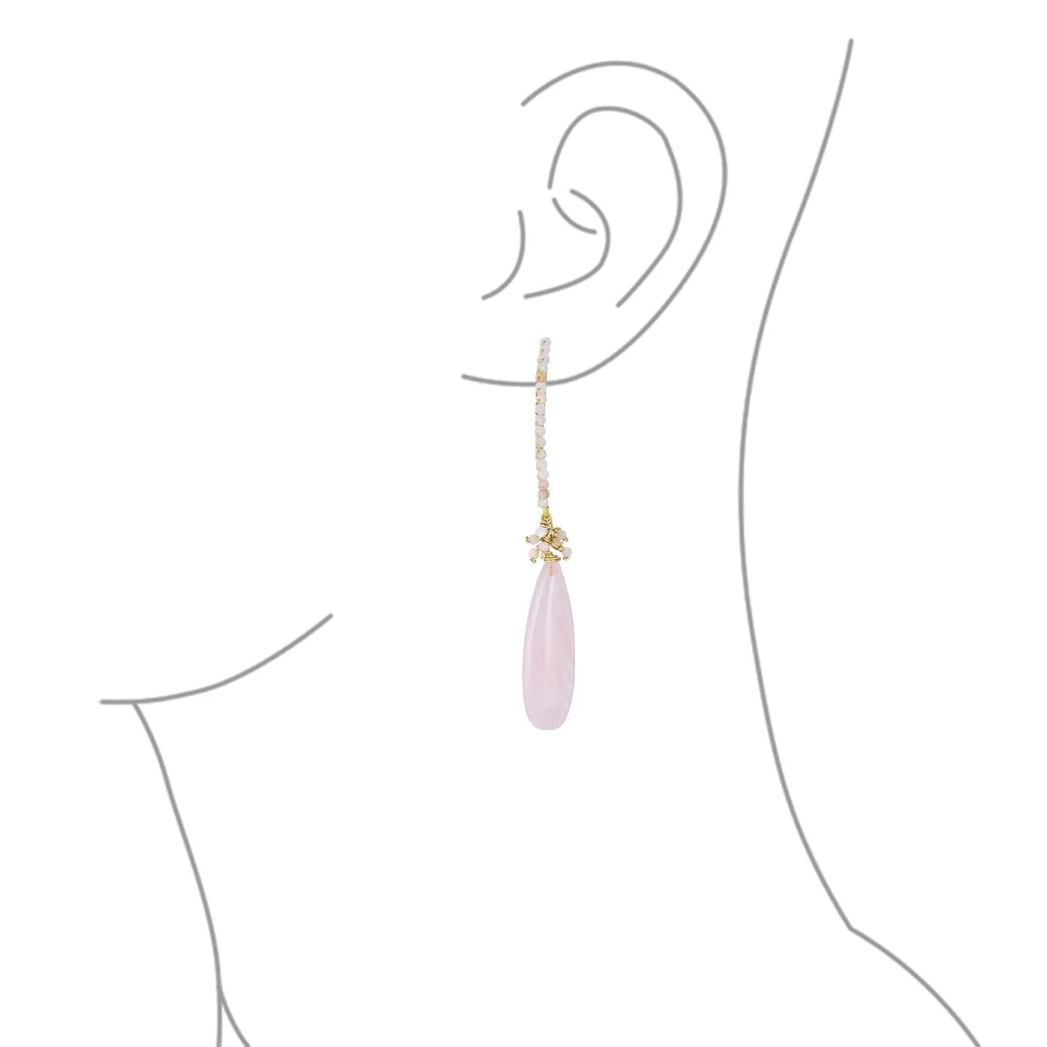 Boho Gemstone Cluster Bead Long Teardrop Dangle Earrings Gold Plated