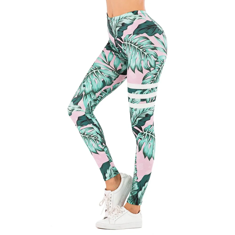 Brand Sexy Leaf Printing Fitness Slim High Waist Leggings