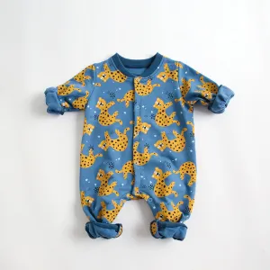 BRIGHT EARTHY BABY Blue Tigers Cotton Long-Sleeve Romper