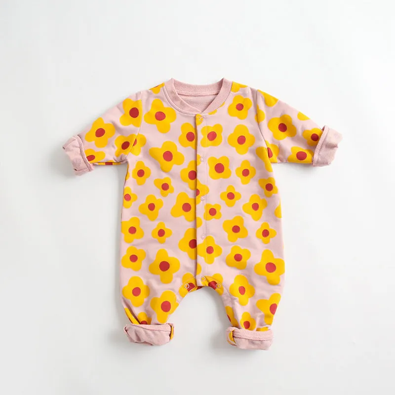 BRIGHT EARTHY BABY Flowers Cotton Long-Sleeve Romper