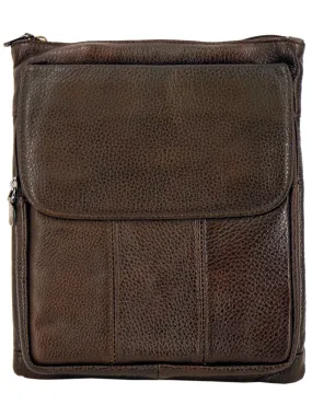 Brown Leather Men's Vintage Style Panelled Crossbody Bag