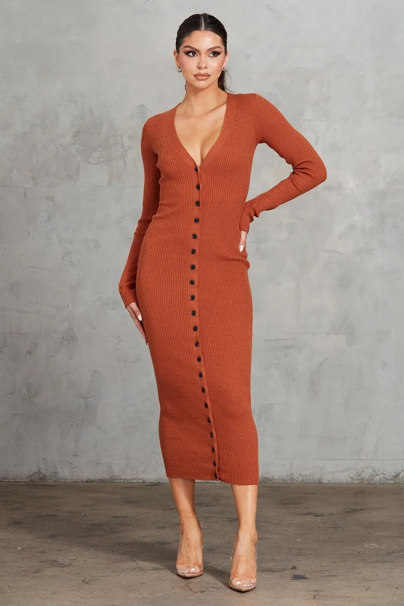 Button Front Ribbed Dress