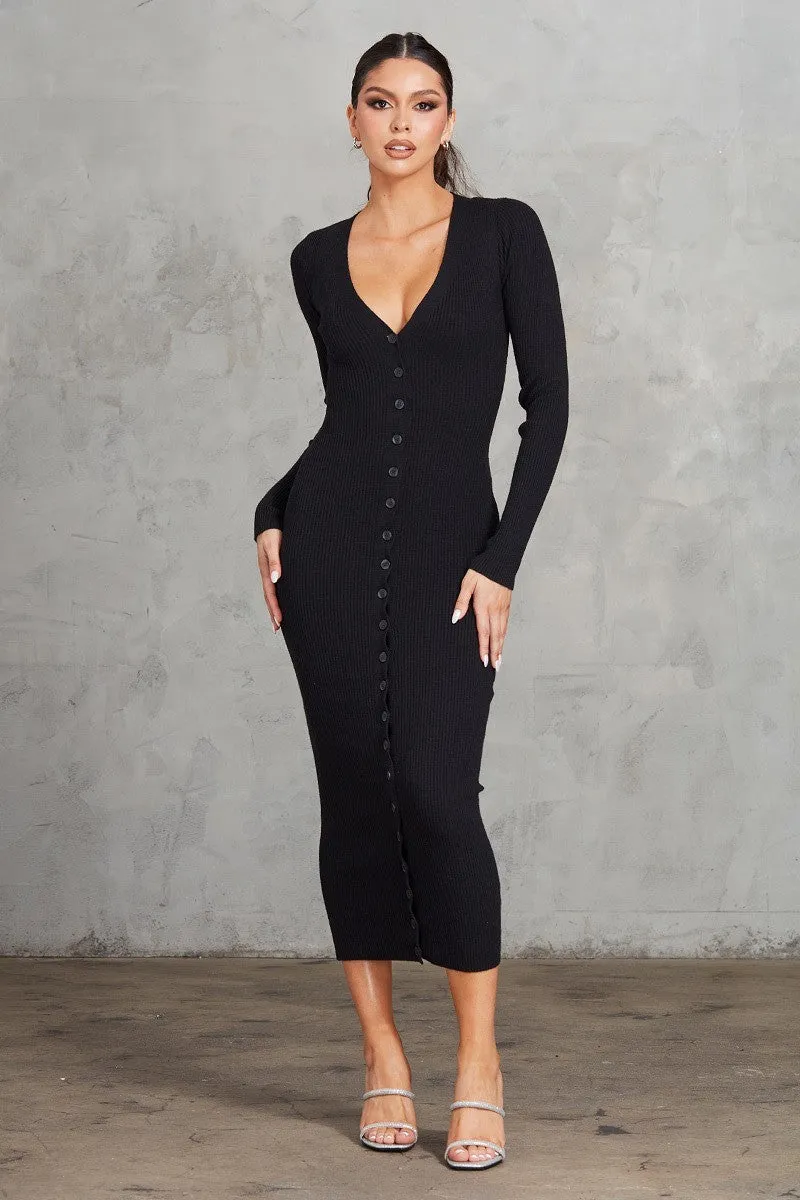 Button Front Ribbed Dress