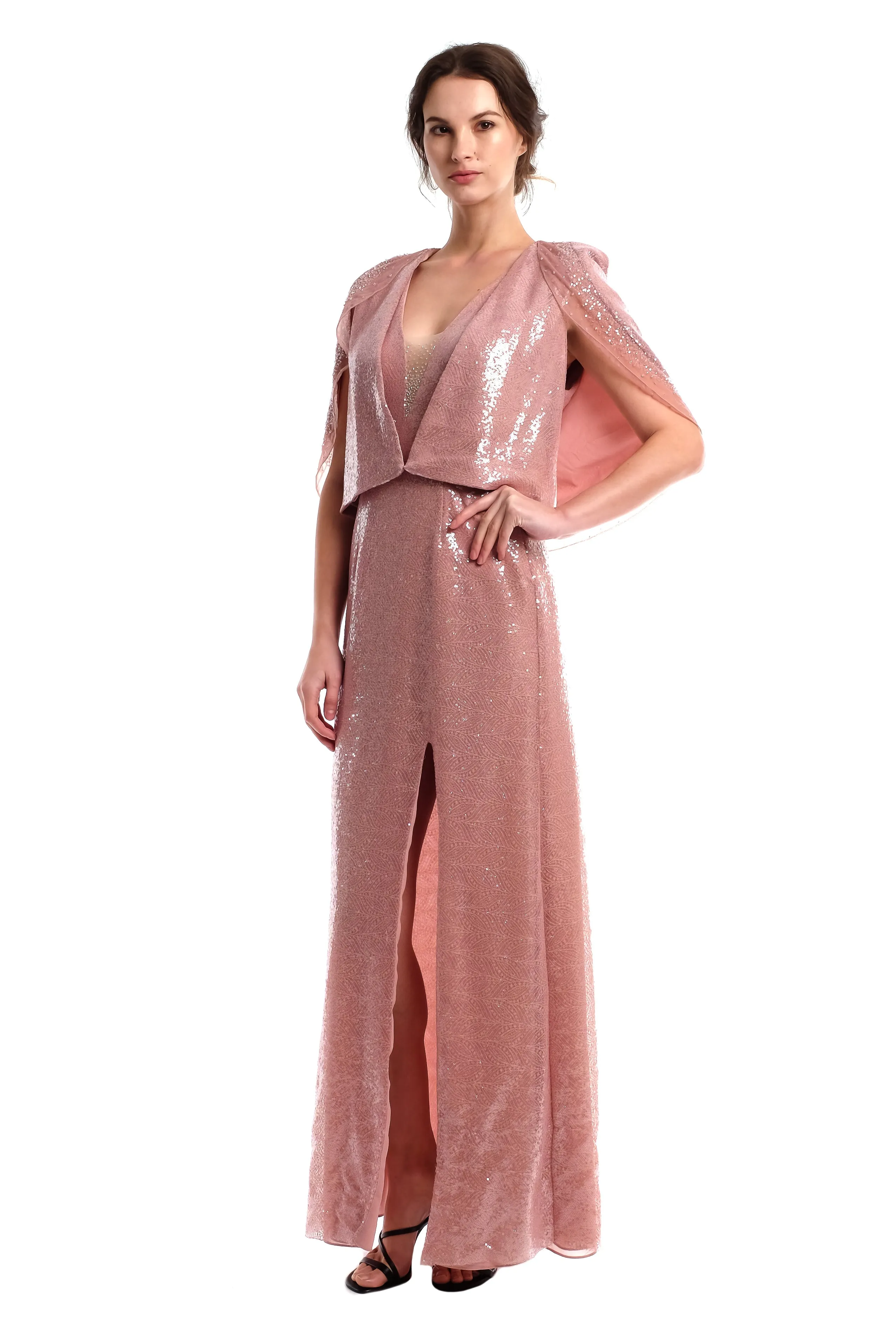 Camila Sequins Shimmery Gown with Matching Cape