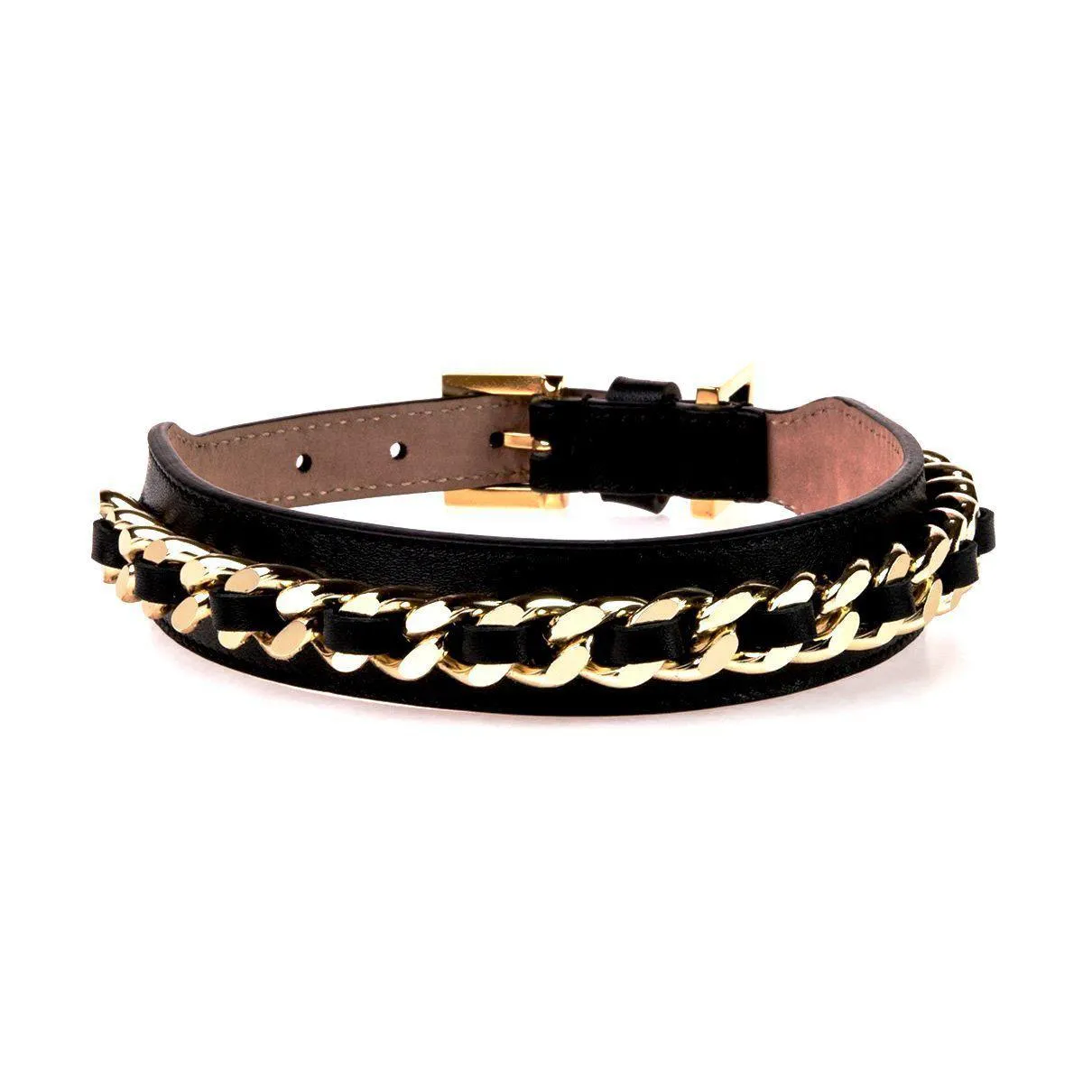 Chain Leather Dog Collar Black