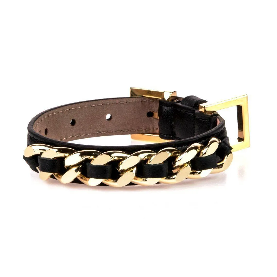 Chain Leather Dog Collar Black