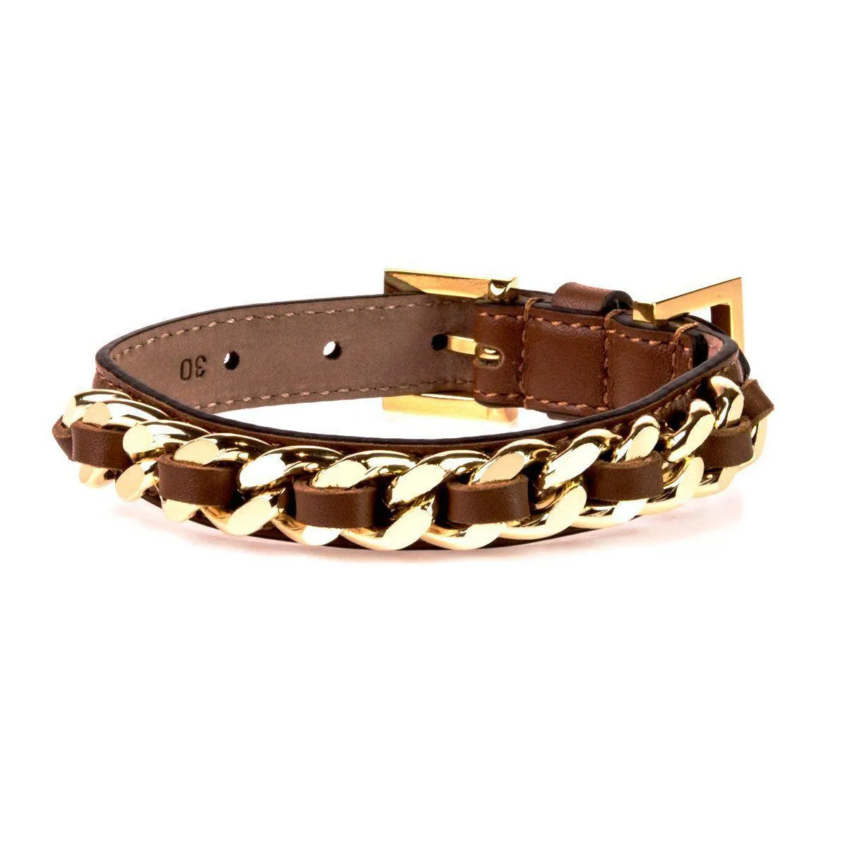 Chain Leather Dog Collar Brown