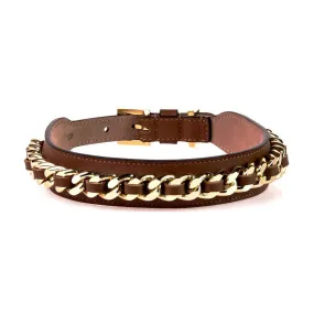 Chain Leather Dog Collar Brown