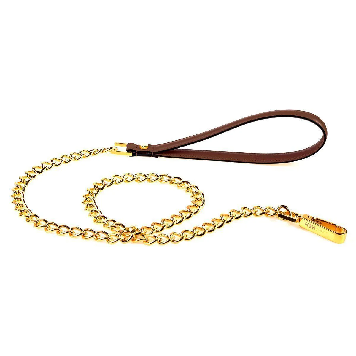 Chain Leather Dog Collar Brown