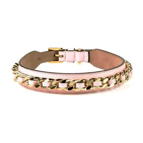 Chain Leather Dog Collar Light Pink