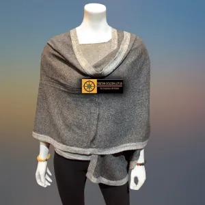 Charcoal Tibetan Golden Lotus Cashmere Cape Ruana, Poncho Wrap