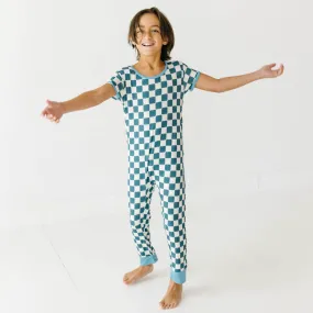 Checker Me Out Mini Ribbed Kid's Short Long Romper