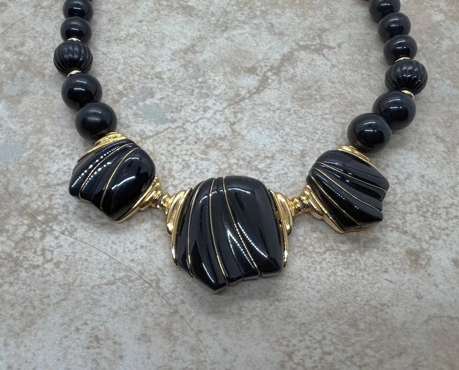 Chic Black and Gold Trifari Necklace