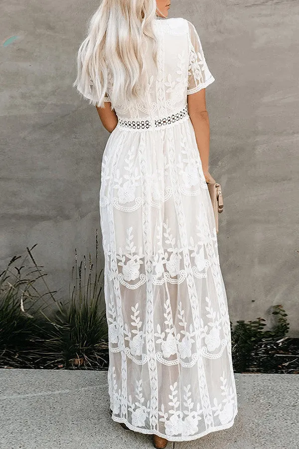 Chic See-through Cutout Lace Long Dress