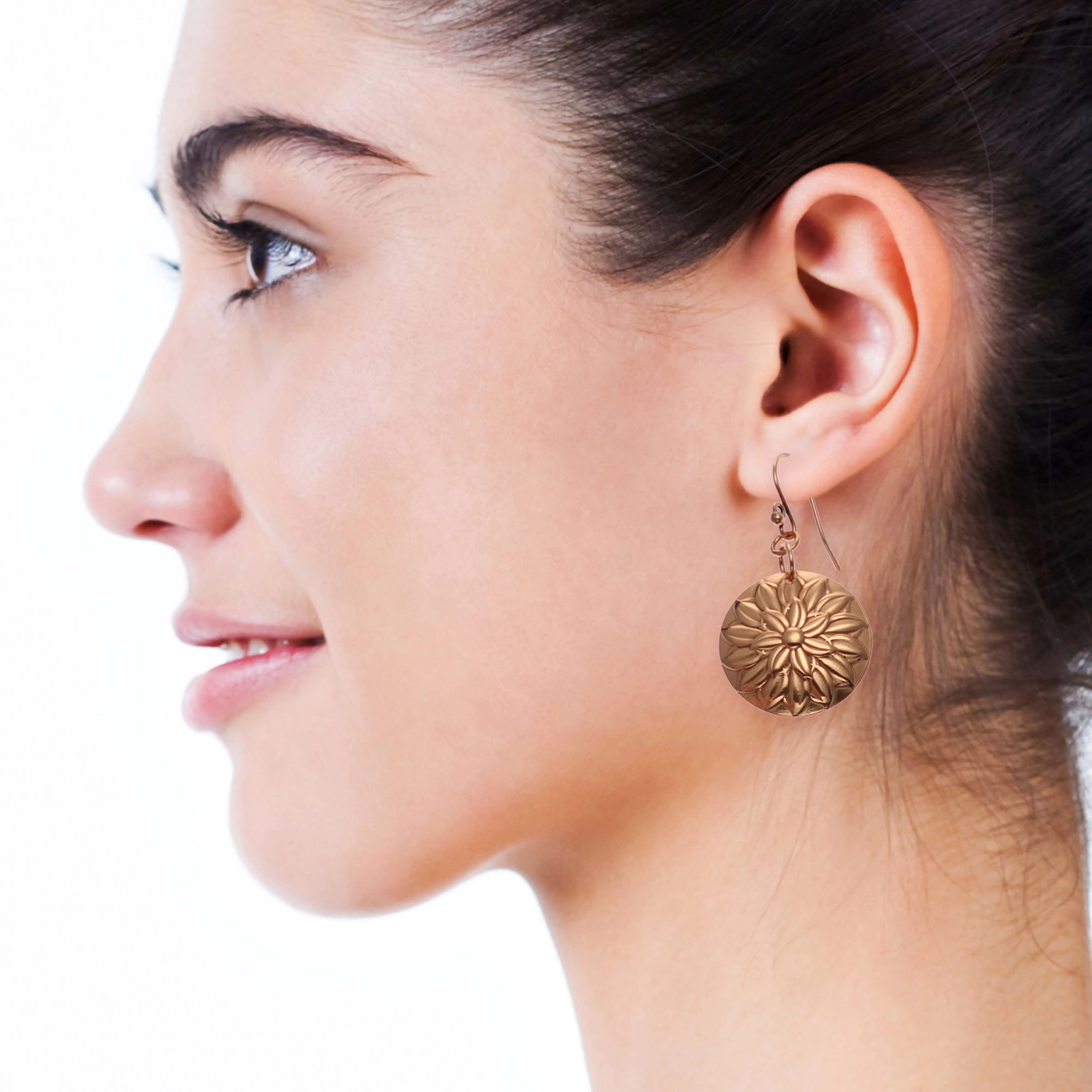 Chrysanthemum Copper Disc Earrings