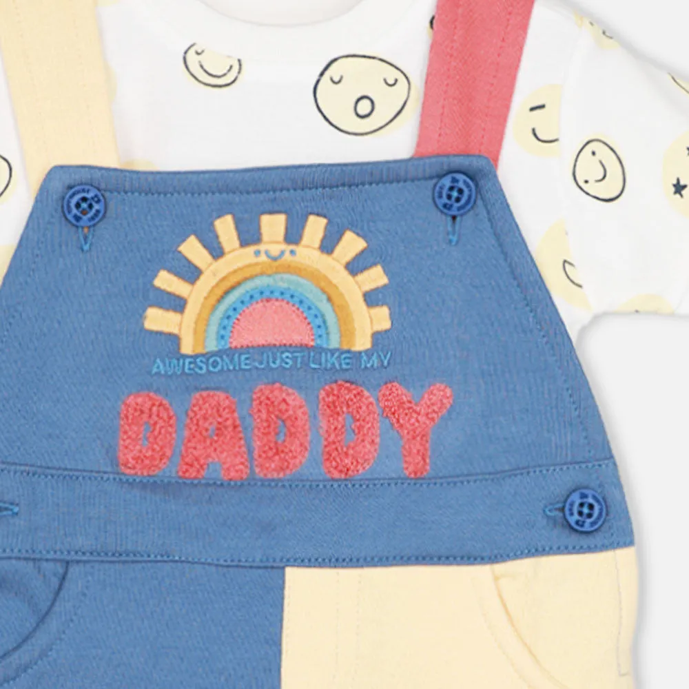 Colorblock Embroidered Dungaree With Half Sleeves White T-Shirt