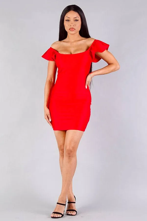 Convertible Off Shoulder Ruffle Sleeve Bodycon Mini Dress