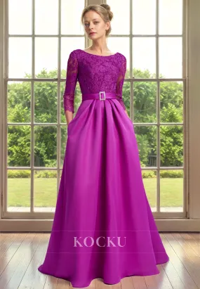 Couture & Ornate Scoop Long sleeves A-Line Printed Belt Cocktail Mother of the Bride Dress