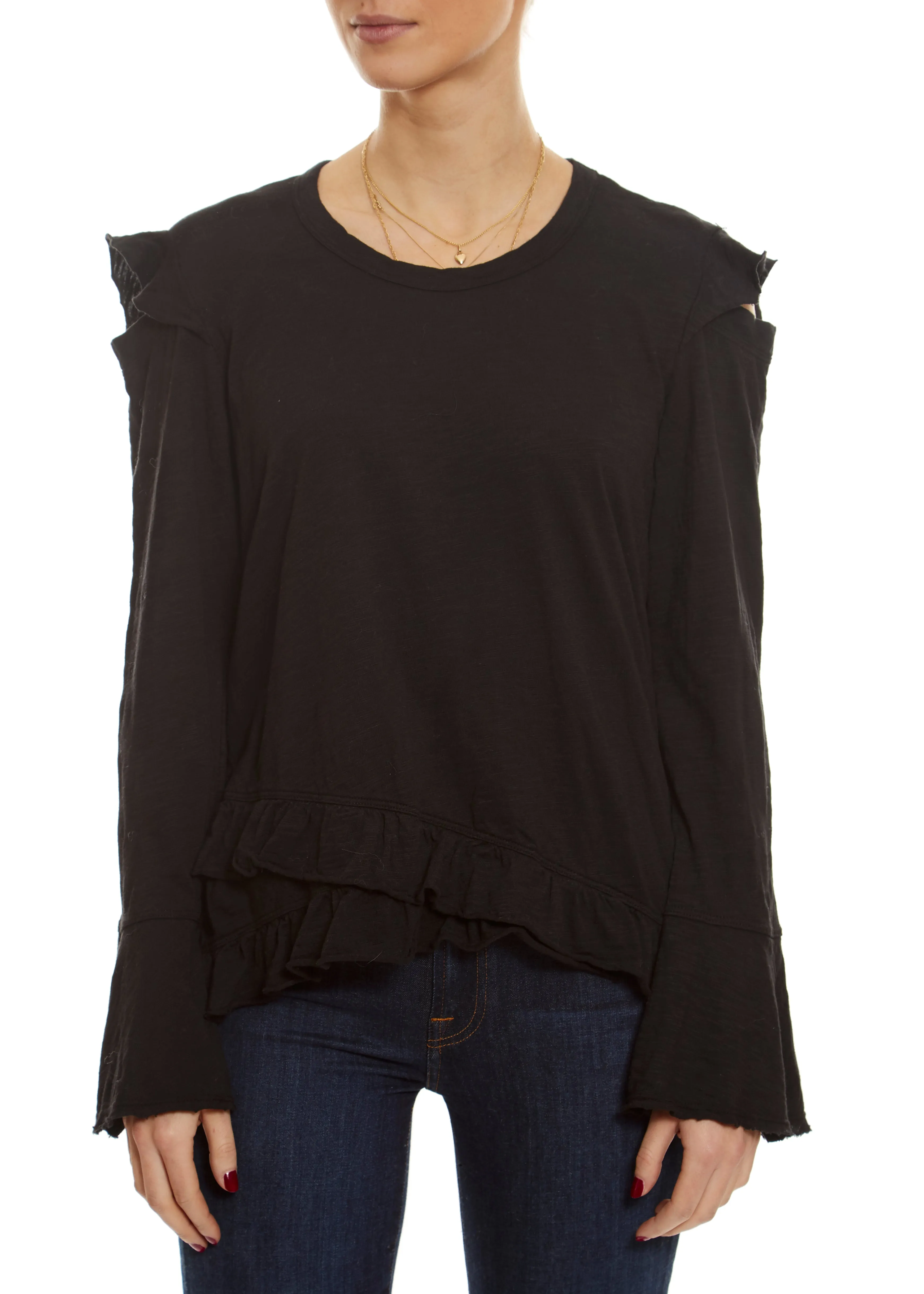 Crossover Raw Ruffle Cold Shoulder