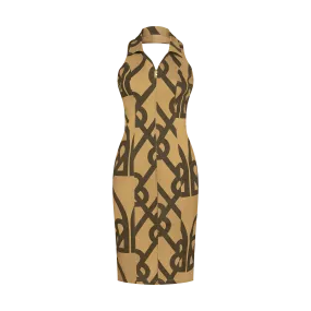 DENOGRAM HALTER DRESS-BROWN