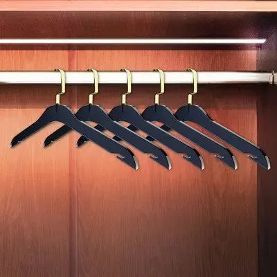 Designstyles Smoke Black Acrylic Clothes Hangers, Luxurious & Heavy-Duty Closet Organizers with Gold Hooks, Perfect for Suits and Sweaters - 10 Pack