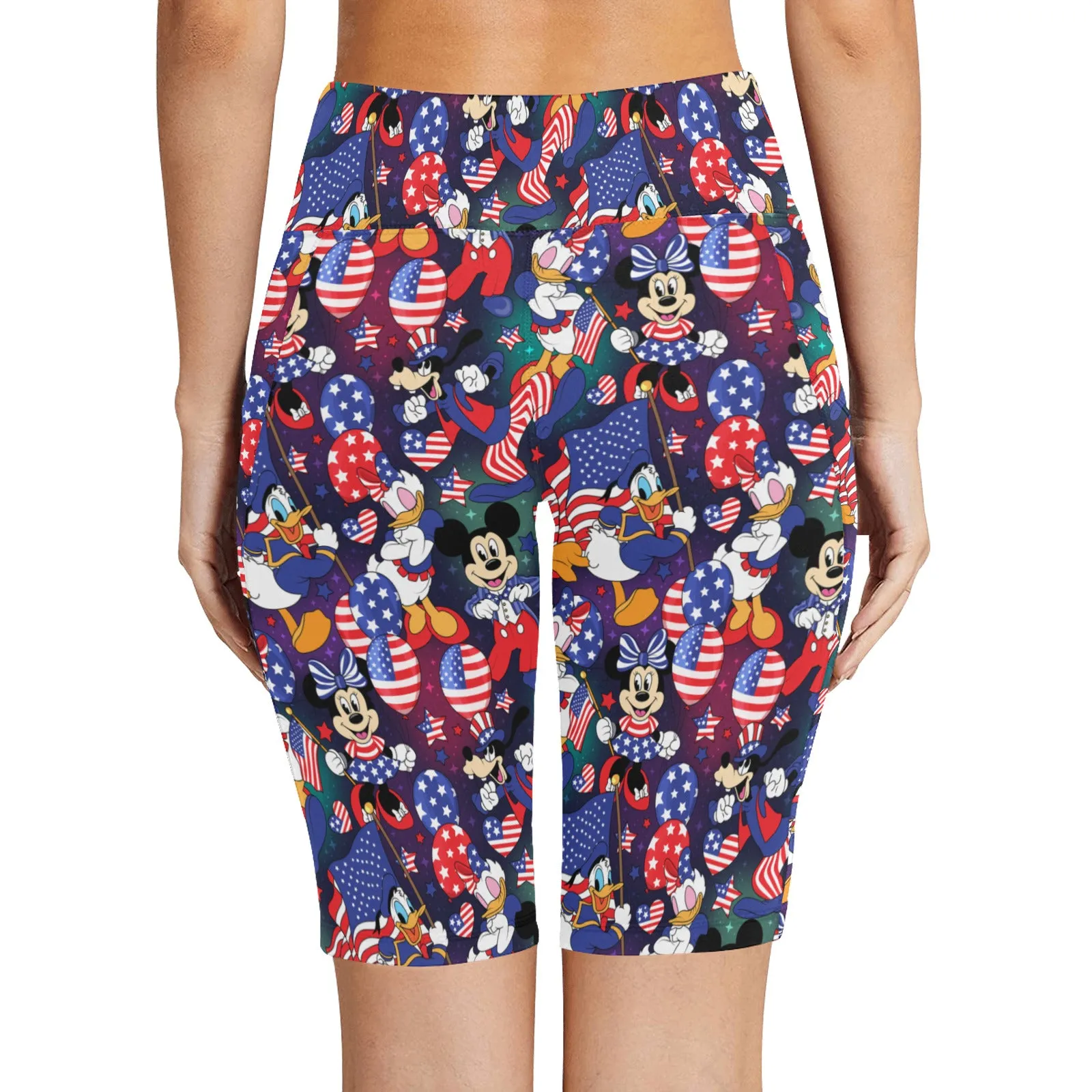 Disney America Women's Athletic Workout Half Tights Leggings With Side Pockets