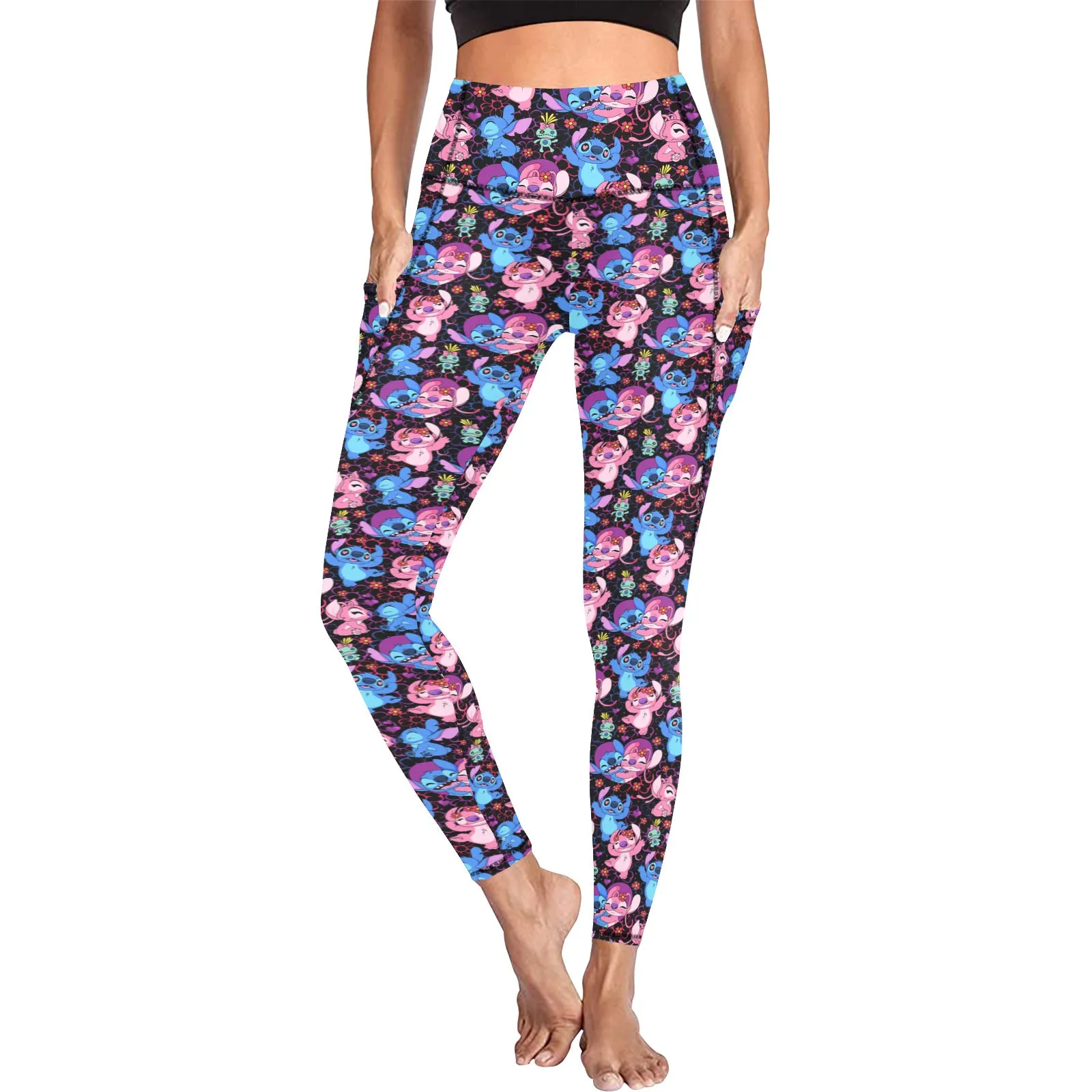 Disney Lilo And Stitch Angel Besties Women's Athletic Leggings Wth Pockets