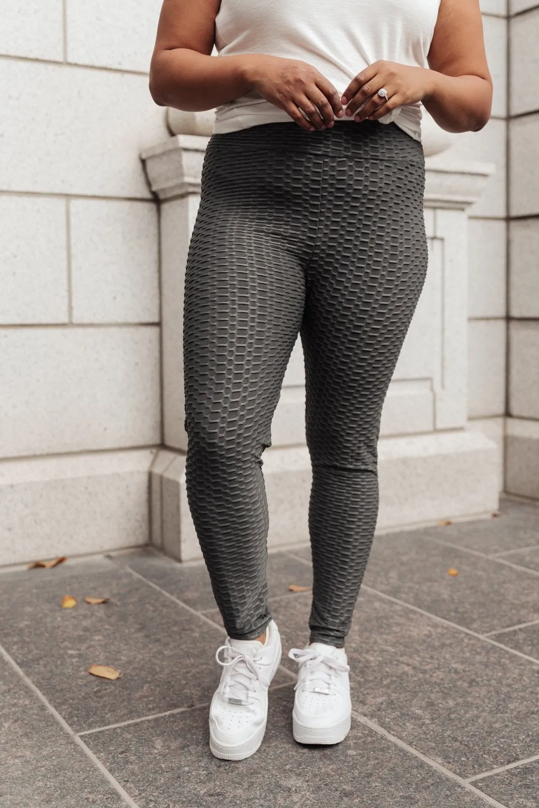 DOORBUSTER Let's Go Textured Leggings in Charcoal