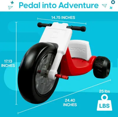 Droyd Romper Electric Trike for Kids 24V 2Ah Lithium Ion 50W Brushed 3 Miles 6 MPH Red New