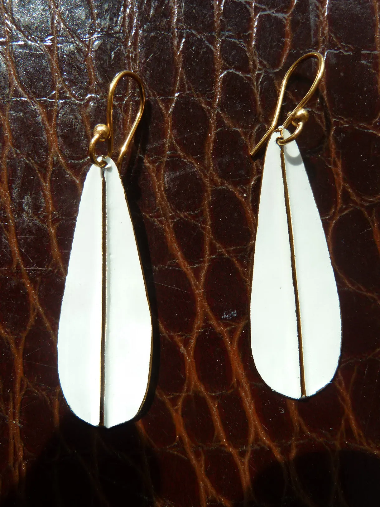 Earrings Leaf Design White On Vermeil Long Or Medium