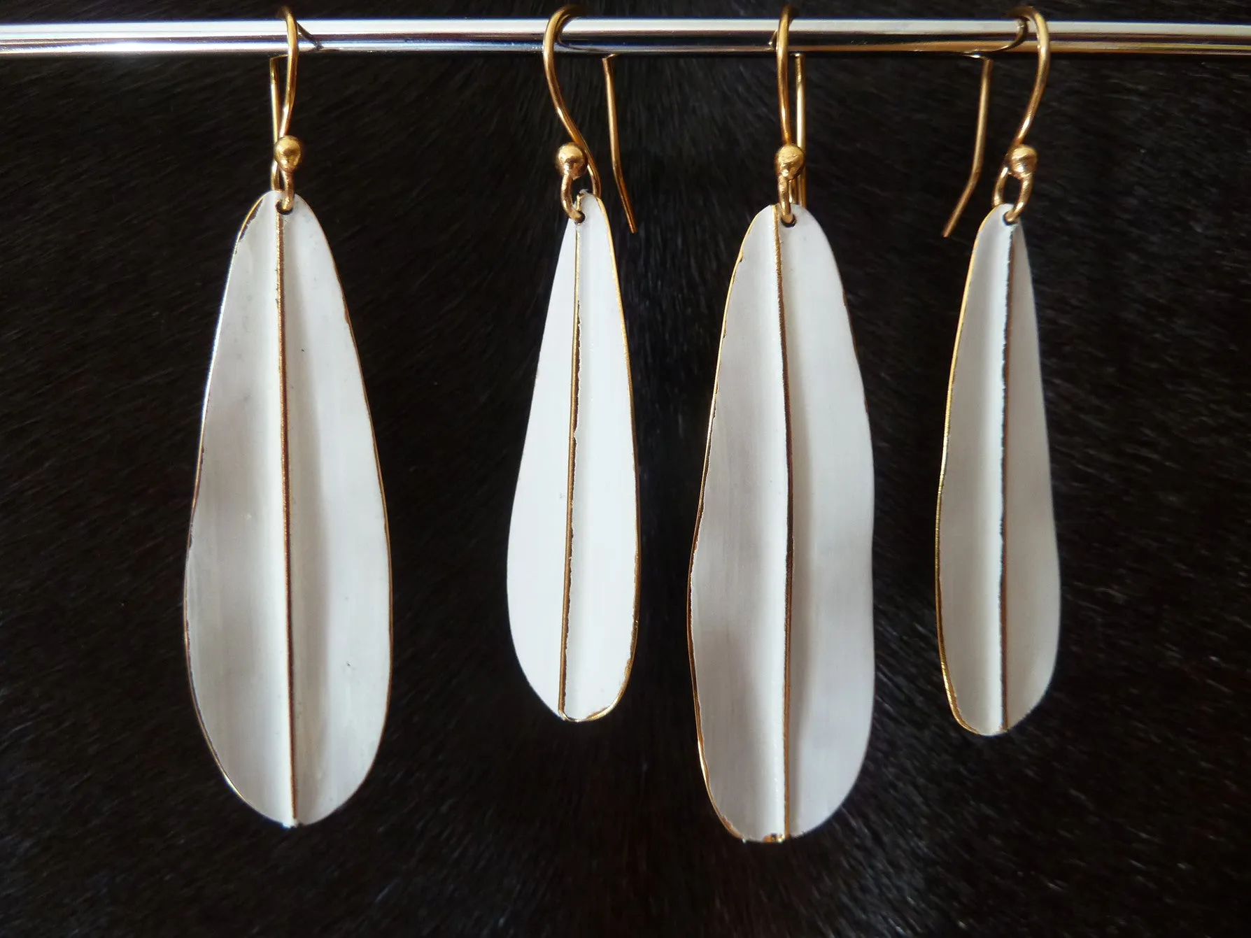 Earrings Leaf Design White On Vermeil Long Or Medium