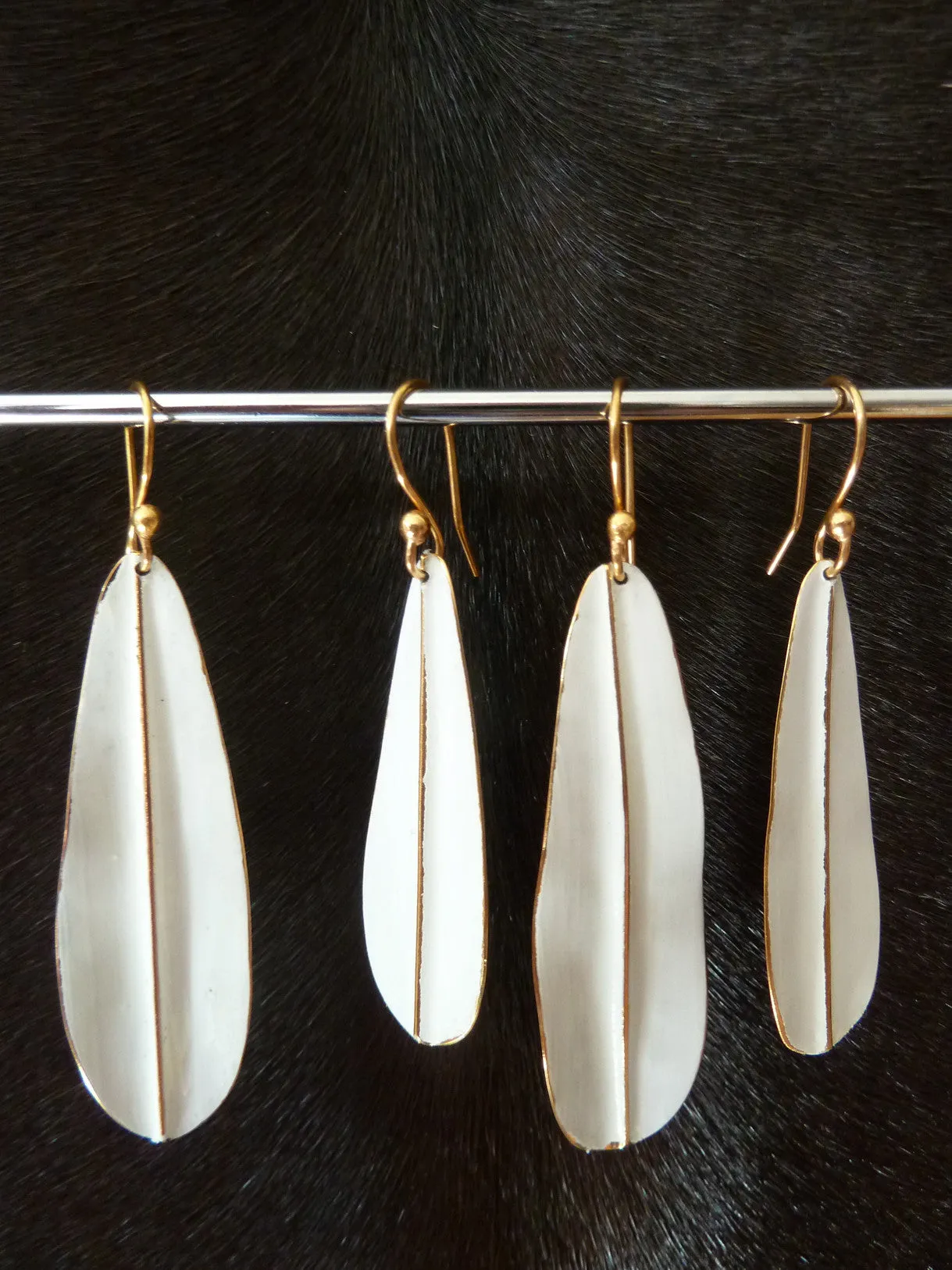 Earrings Leaf Design White On Vermeil Long Or Medium