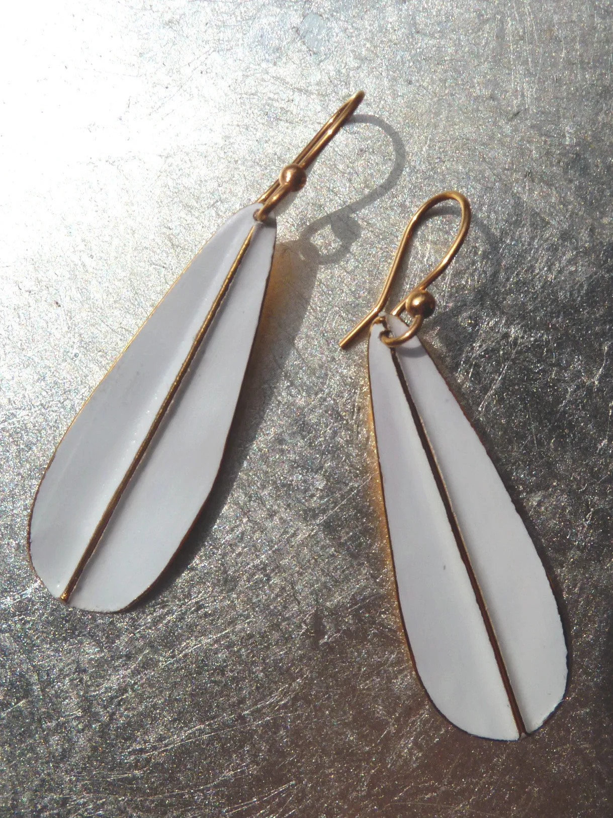 Earrings Leaf Design White On Vermeil Long Or Medium