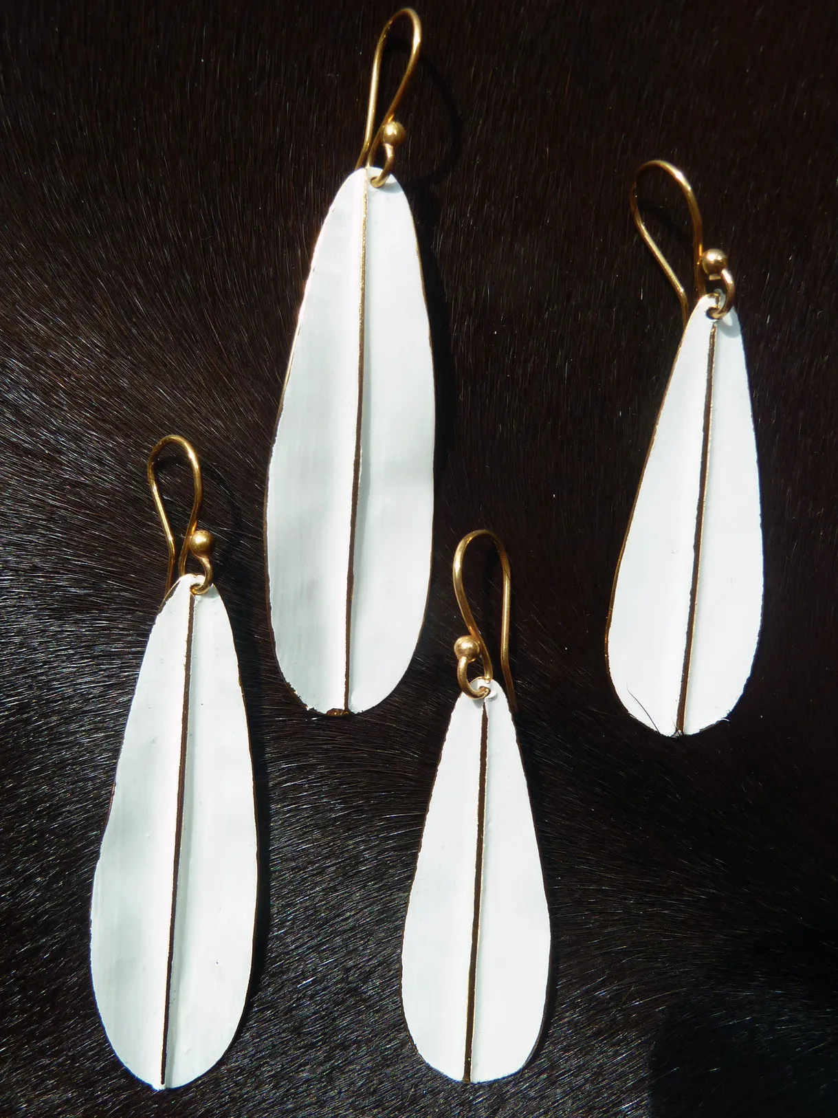 Earrings Leaf Design White On Vermeil Long Or Medium