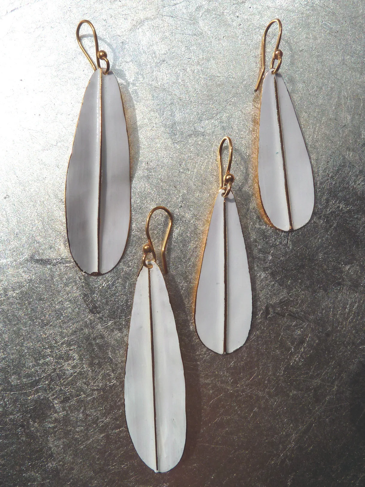 Earrings Leaf Design White On Vermeil Long Or Medium