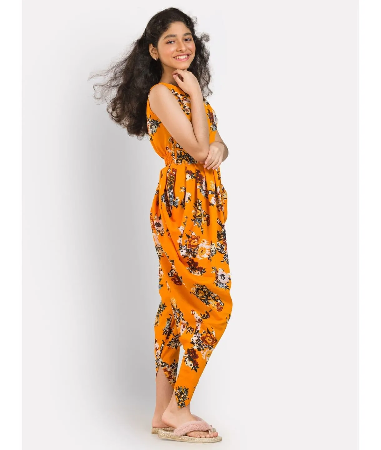 Elasticated Polka Print Dhoti Jumpsuit for Girls