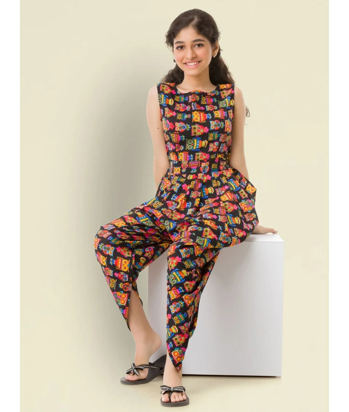 Elasticated Polka Print Dhoti Jumpsuit for Girls