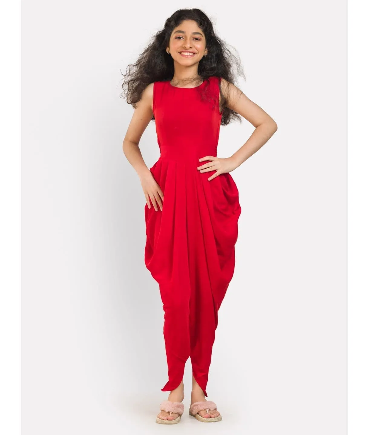 Elasticated Polka Print Dhoti Jumpsuit for Girls