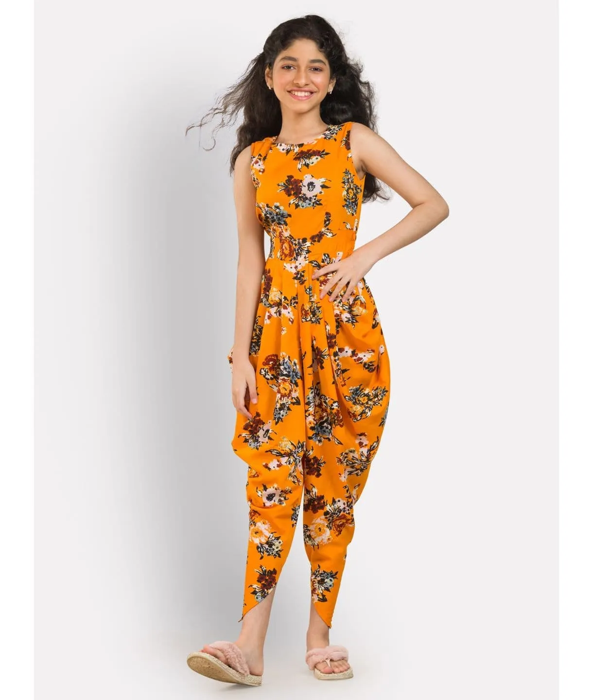 Elasticated Polka Print Dhoti Jumpsuit for Girls