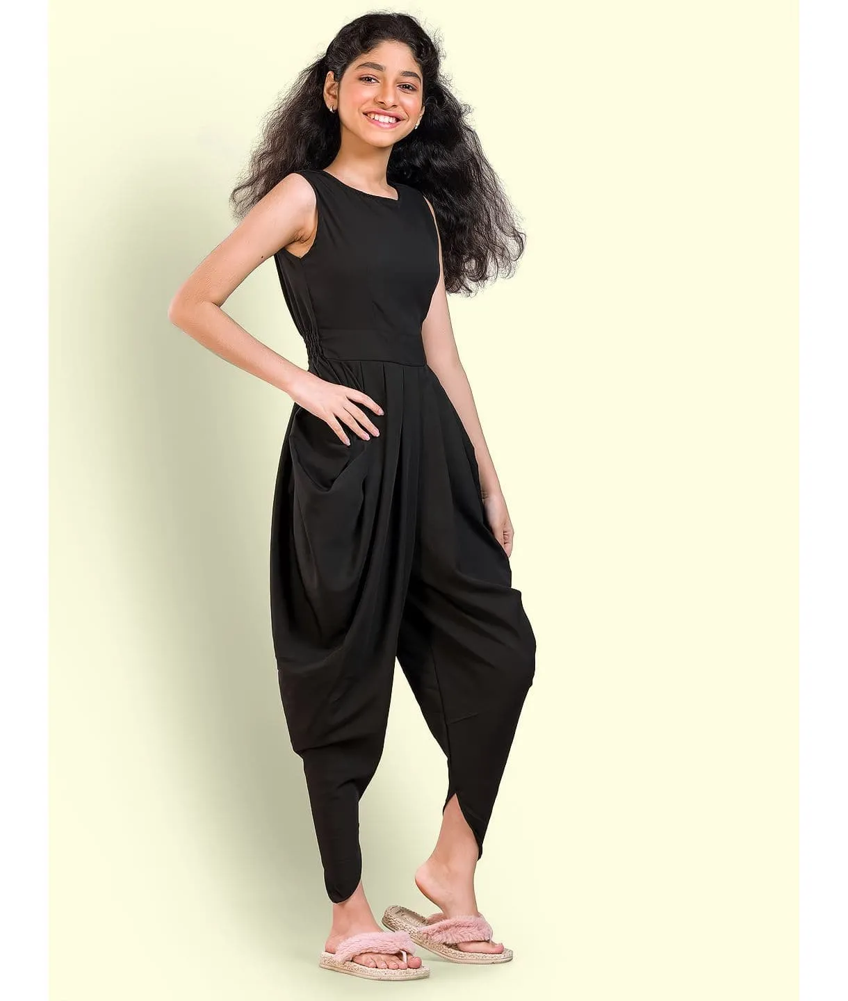 Elasticated Polka Print Dhoti Jumpsuit for Girls