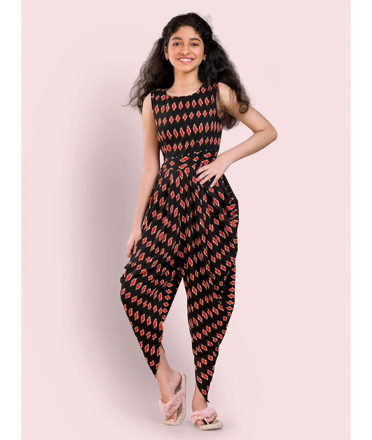 Elasticated Polka Print Dhoti Jumpsuit for Girls