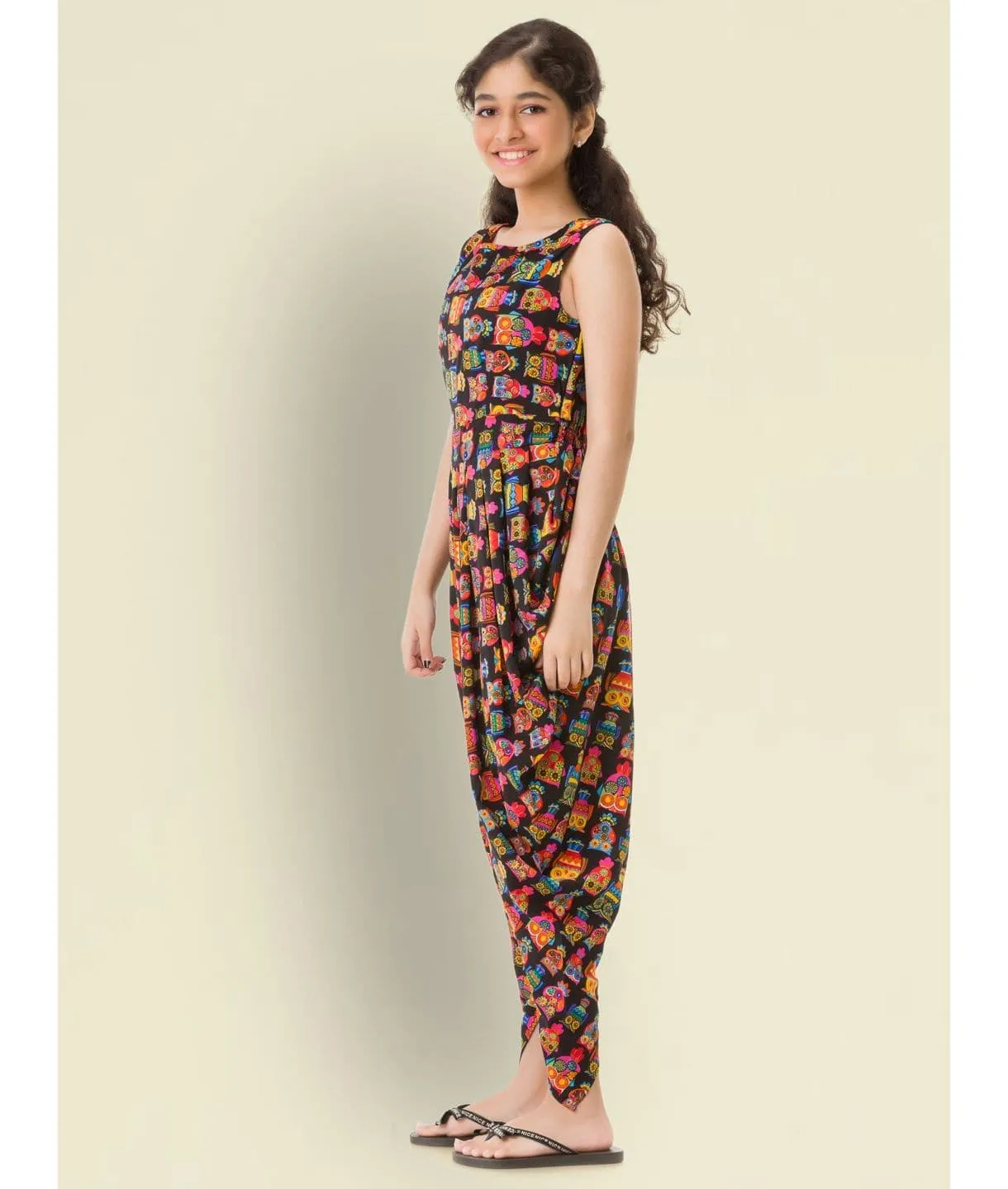 Elasticated Polka Print Dhoti Jumpsuit for Girls