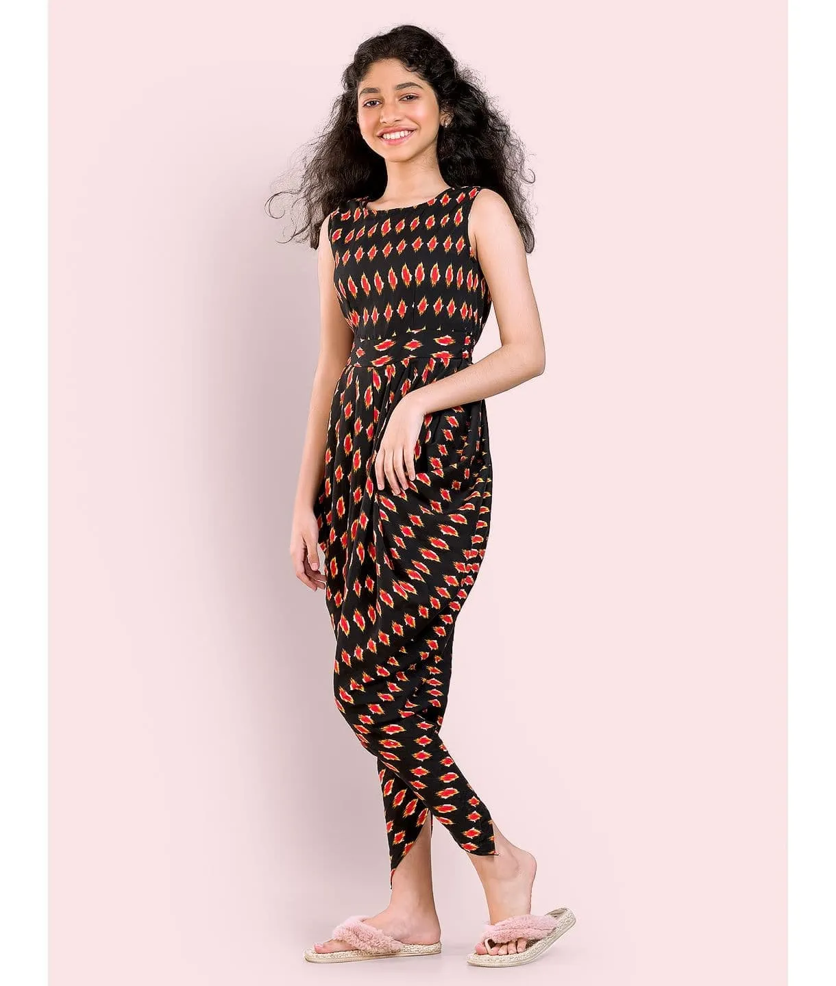 Elasticated Polka Print Dhoti Jumpsuit for Girls